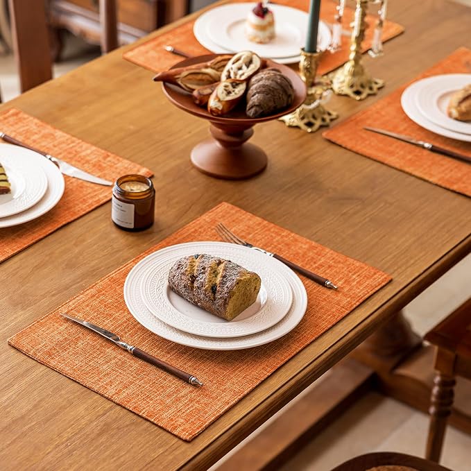 KXN Placemats Set of 4, Dual-Layer Thickened Faux Linen Table Mats, Heat - Image 3