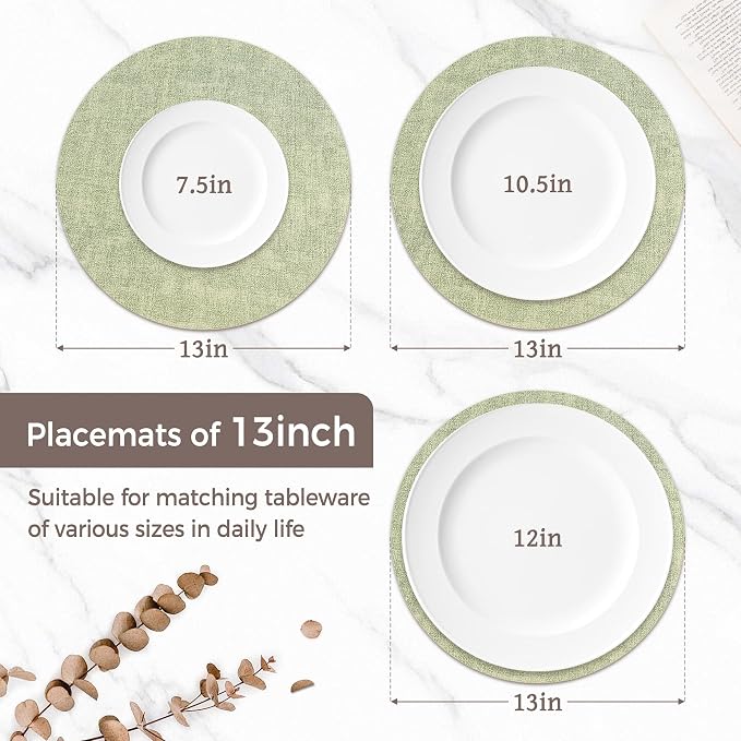 13" Round Placemats Set of 12, Reversible Faux Leather Heat Resistant Table Mats - Image 2