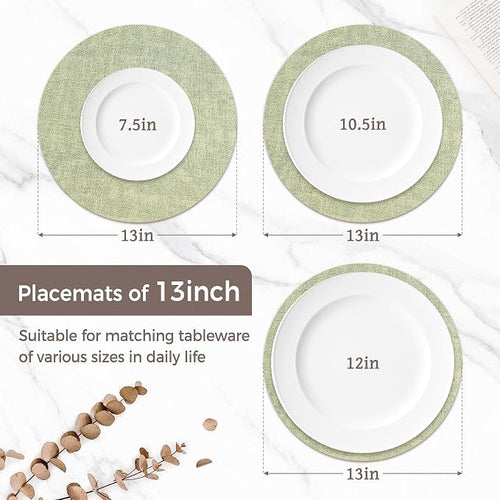 13" Round Placemats Set of 12, Reversible Faux Leather Heat Resistant Table Mats - Image 2
