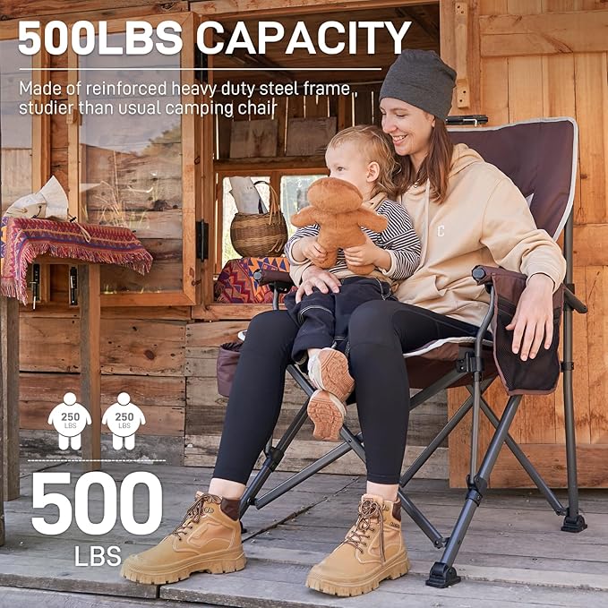 Folding Camping Chair, Oversized Red Steel Frame, 500 lb Capacity