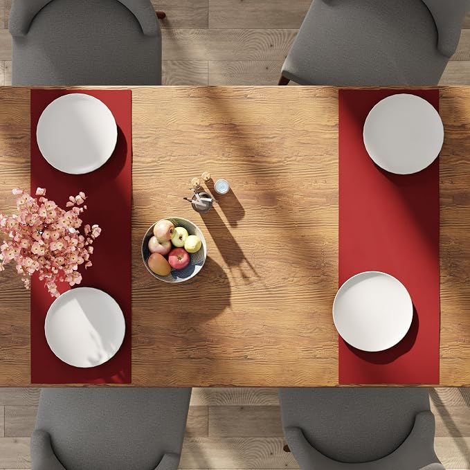 Encasa XO Table Runner 13"x36" Long | Cotton Canvas Fabric | Deep Red Solid - Image 5