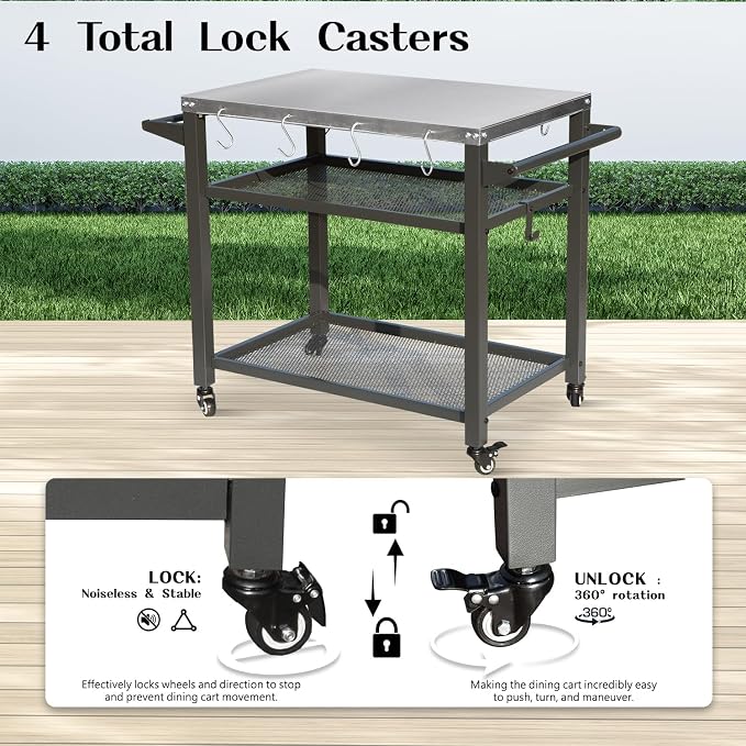 Domi 3-Tier Outdoor BBQ Grill Cart - Image 6