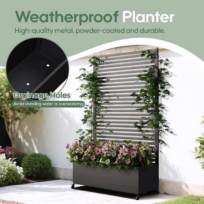 Metal Planter Box with Trellis Privacy Screen, Raised Garden Bed with Trellis & - Image 3