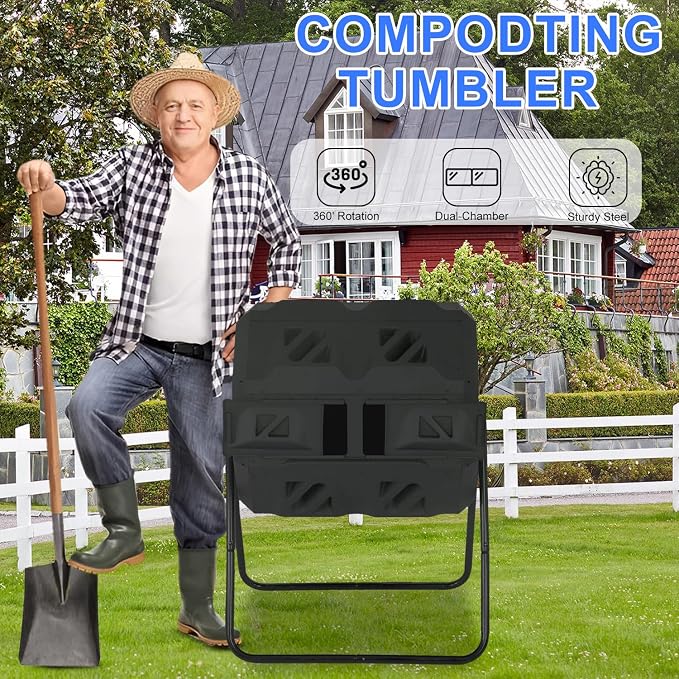 FDW Outdoor Compost Bin, 43 Gallon Dual Chamber Tumbling Composting Bin - Image 3