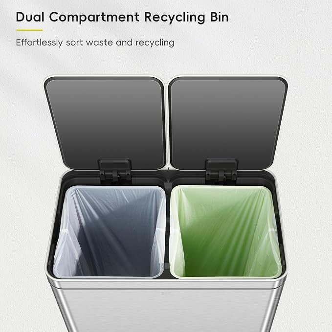 EKO Edison Dual Trash Can for Recycling and Trash, 8+8 Gallons Kitchen Garbage - Image 9