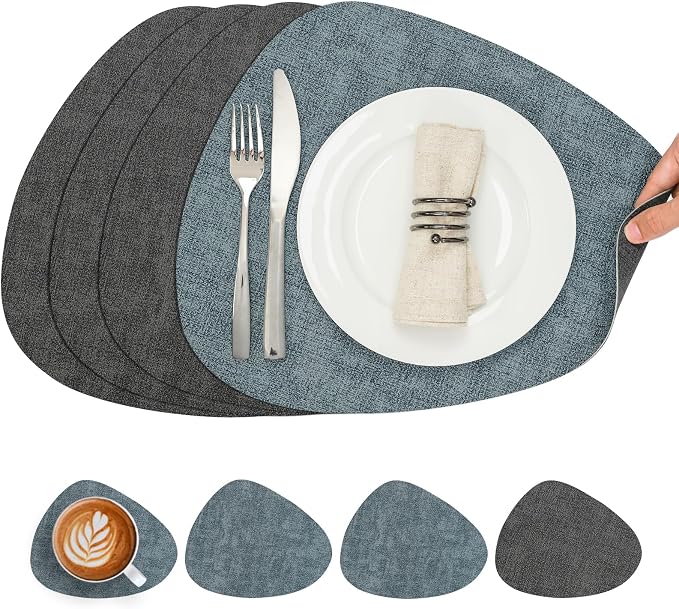 Placemats and Coasters, Washable Reversible Placemats Round Faux Leather by Chitomars