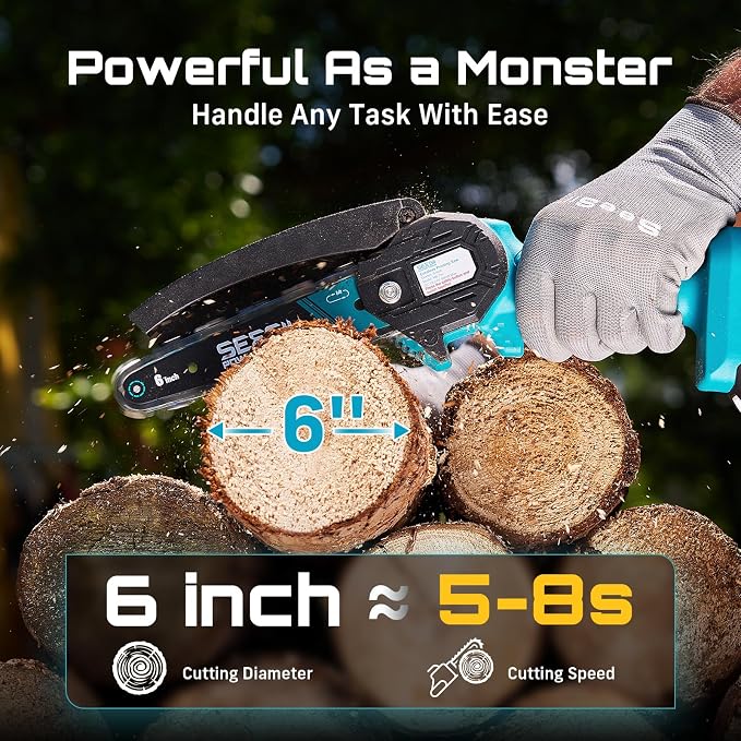 Seesii Mini Chainsaw, 6-inch Mini Chainsaw Cordless, Handheld Electric Power - Image 5
