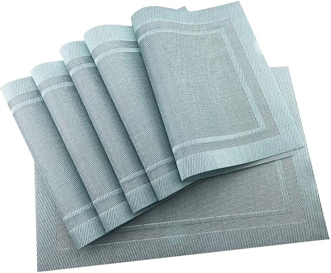 Gugrida Placemats Set of 6 Plaid Checkered Blue PVC Placemat by Gugrida