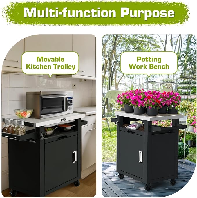 Nuuk Grill Table with Storage Cabinet, Outdoor Bar Cart Pizza Oven Table with - Image 6