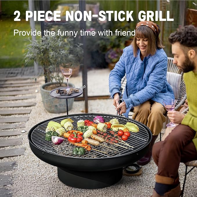 32in Fire Pit Table with Lid, Heavy Duty and Deep Fire Bowl, Outdoor Wood - Image 4
