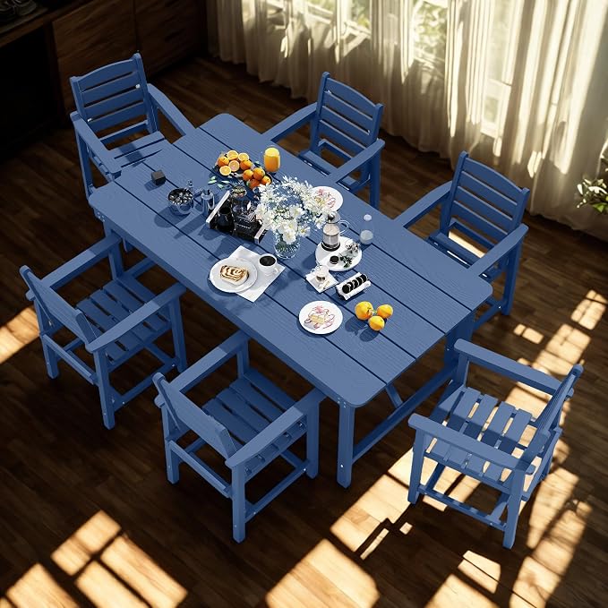 7 Piece Patio Dining Set with 11ft Patio Umbrella, 7 Navy Outdoor HDPE Dining - Image 8