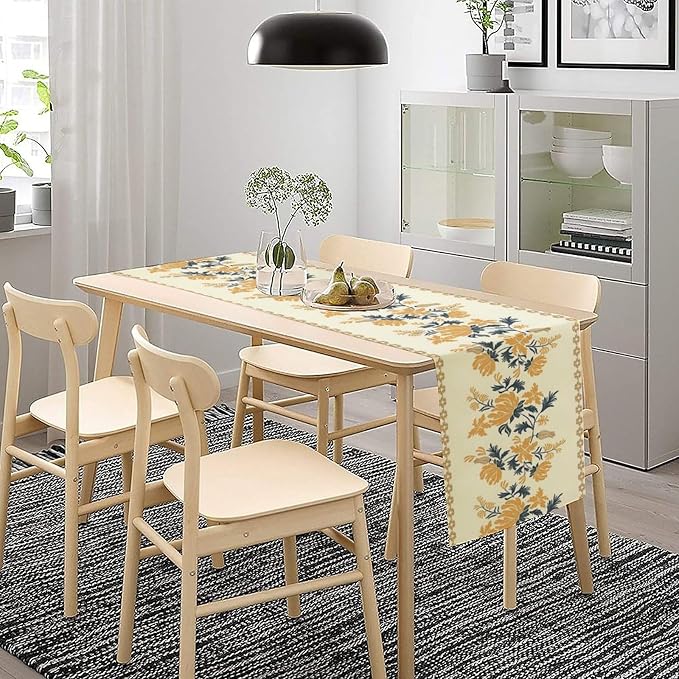 Vintage Yellow Floral Table Runner, Spring Summer Boho Flower Print Table - Image 2
