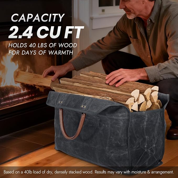 INNO STAGE Waxed Canvas Firewood Log Carrier, Extra Large Storage Tote Bag - Image 2