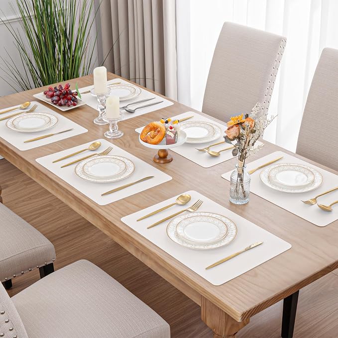 SHACOS Placemats Set of 6 Faux Leather Waterproof Wipeable PU Non-Slip Vinyl - Image 2