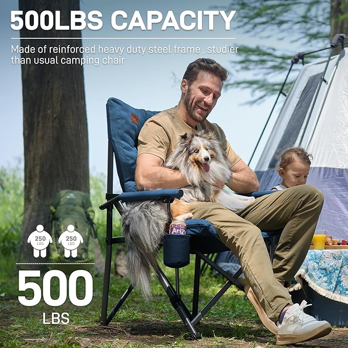 Folding Camping Chair, Oversized Padded Steel Frame, Blue