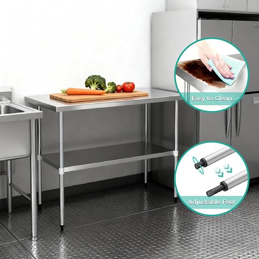 Stainless Steel Work Table 18 x 60 Inch, NSF Commercial Prep Table - Image 6