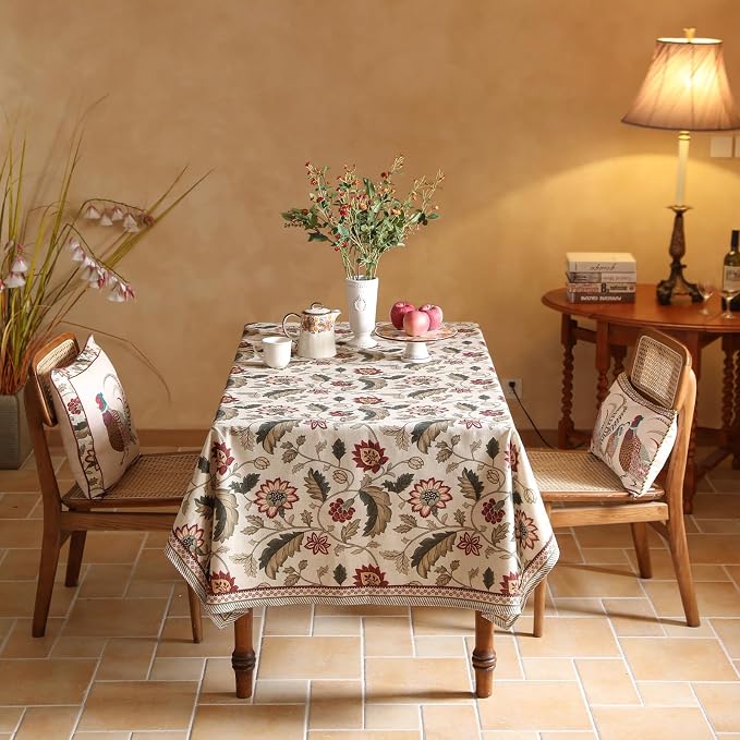 ISAENNE Designer Provence Floral Long Rectangular Tablecloth, Linen Colorful - Image 3
