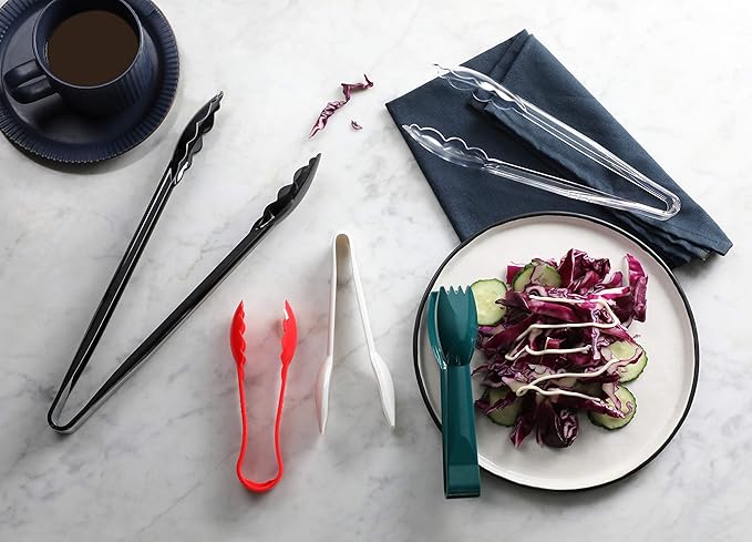 Serving Tongs, Black Plastic, 6 Inch, Set of 12