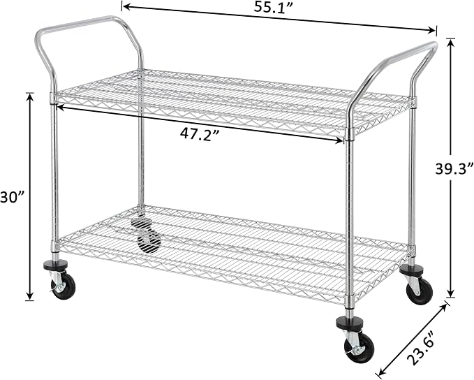 Finnhomy 2-Tier Commercial Grade Rolling Cart, Heavy Duty Utility Cart - Image 3
