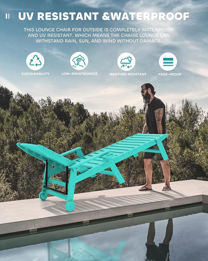 SERWALL Patio Chaise Lounge Chair Set of 2, Poly Lounge Chair - Image 6
