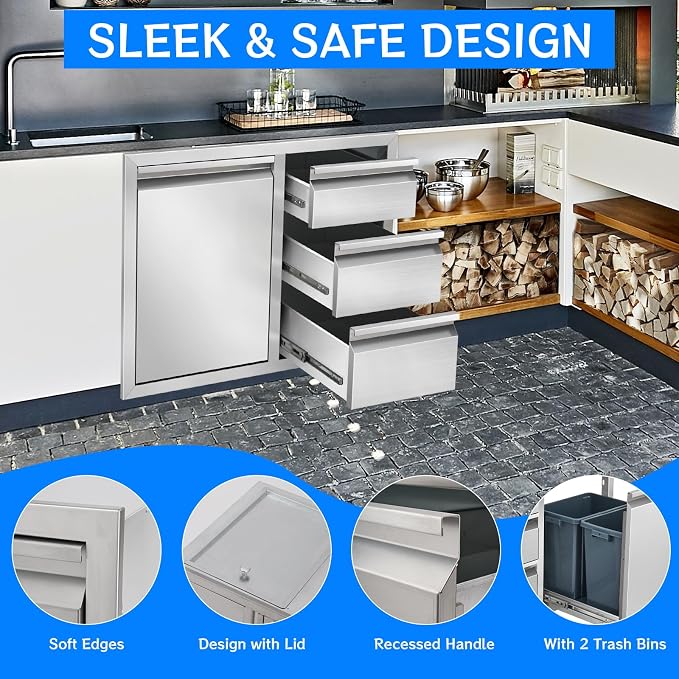 Outdoor Kitchen Drawer Combo, Stainless Steel Triple Drawer Cabinet - Image 3