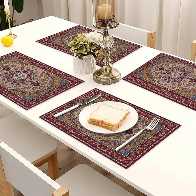 Ethnic Boho Linen Placemats Set of 6, 12x18 Inch Vintage Bohemian Washable - Image 7