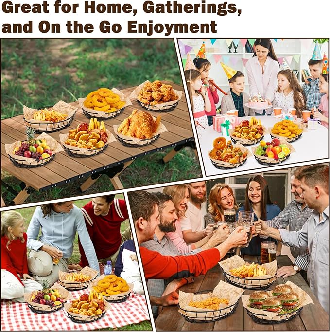 10 Pack Metal Fast Food Oval Baskets, Wire Bread Basket - Image 6