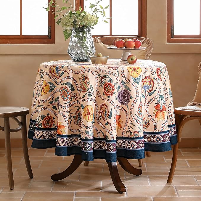 Vintage French Round Tablecloth, Linen Extra Long Tablecloth - Image 2