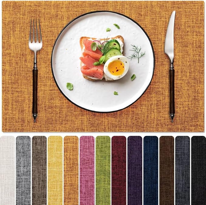 Blue Forest Placemats Set of 6, Dual-Layered Thickened Faux Linen Cloth Place by BlueForest