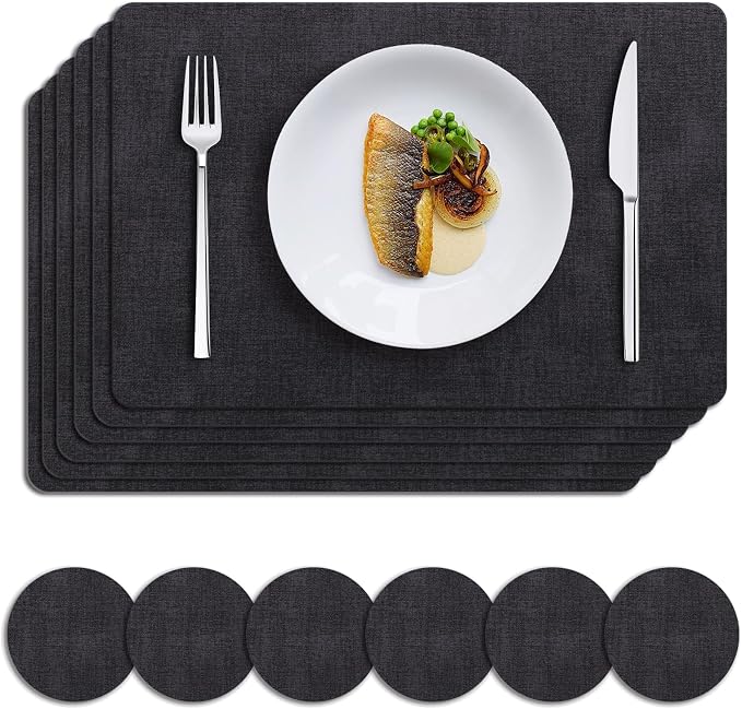 MOSAYT Faux Leather Placemats Set of 6, Heat Resistant Wipeable Washable Vinyl by MOSAYT