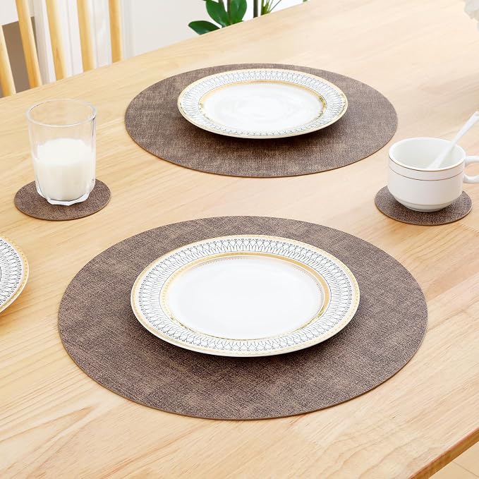 Homaxy Round Faux Leather Placemats and Coasters, Washable Dual-Side Table Mats - Image 7