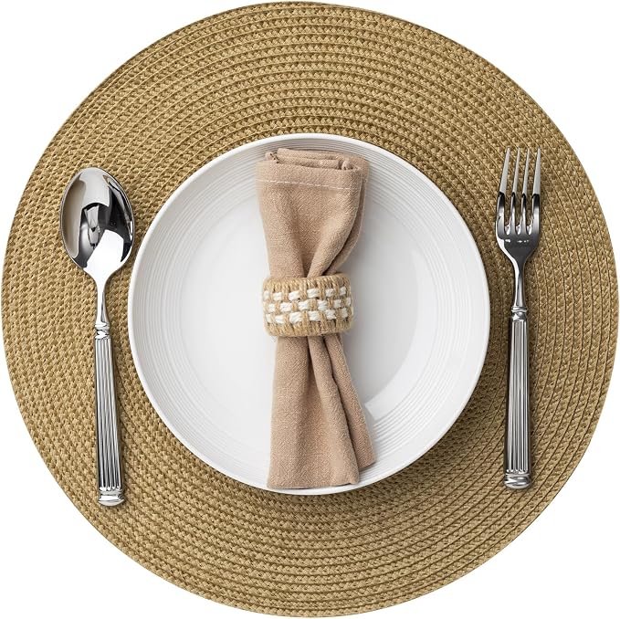 Round Placemats Set of 4 Plastic Woven Placemats Washable Wipeable Table Mats by BAROYAL