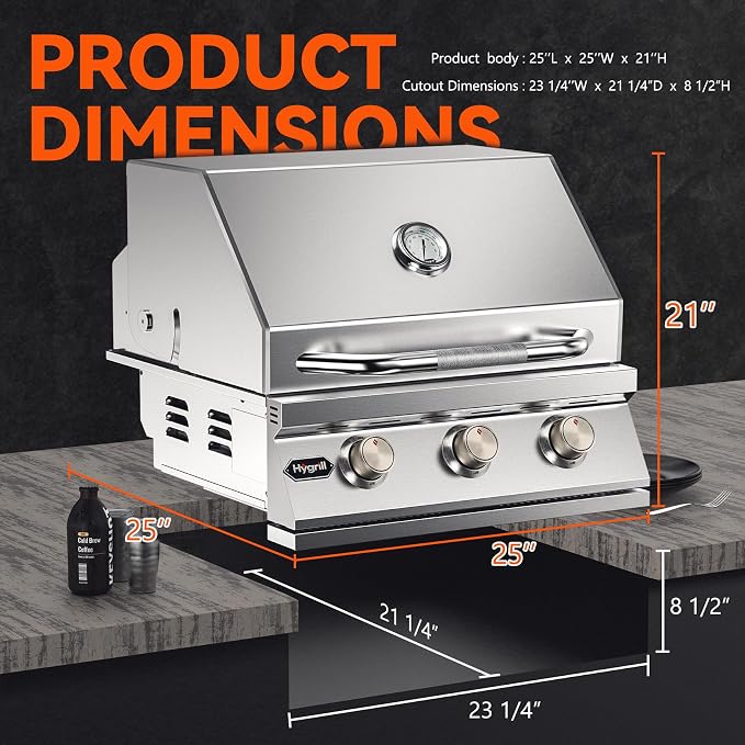 Hygrill Heavy Duty 3-Burner Built In Grill, Stainless Steel Grill Head - Image 2