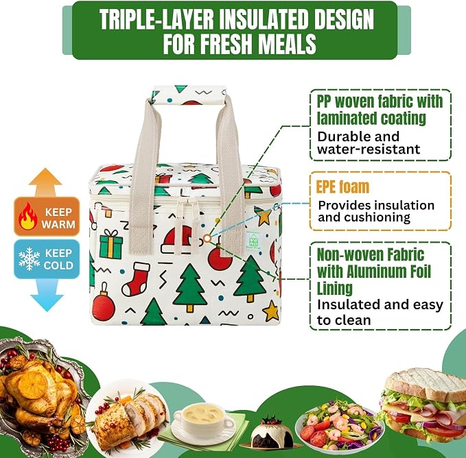 VENO 2 Pack Christmas Insulated Lunch Bag, Heavy Duty Insulated Grocery Bags - Image 4