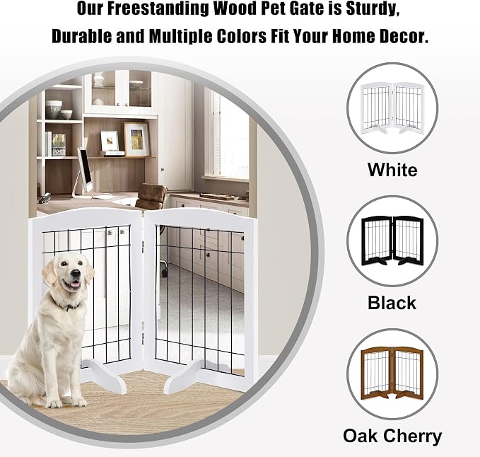 LZRS 2-Panel Freestanding Adjustable Wooden Dog Gate—30” Tall Foldable Pet - Image 4