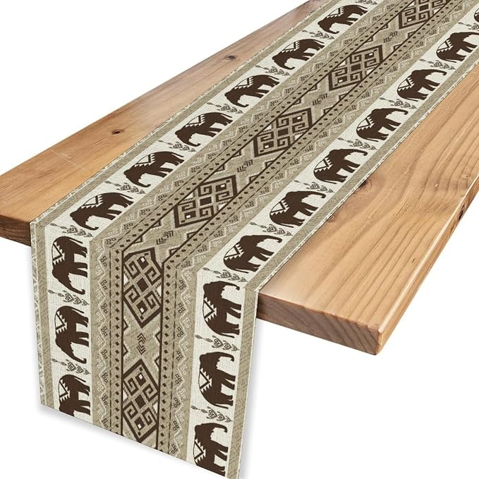 African Tribal Table Runner, Rustic Boho Elephants Diwali India Aztec Bohemian - Image 4