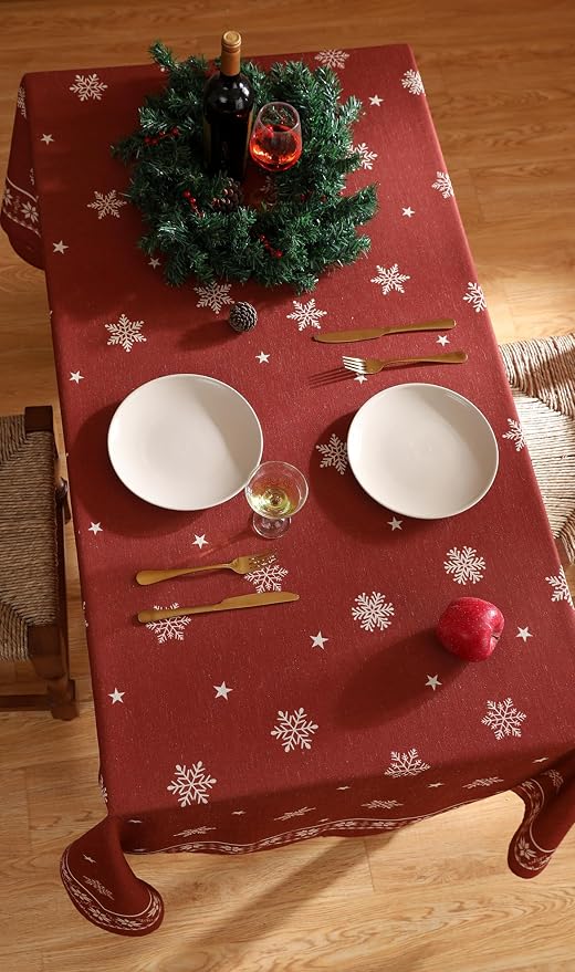 ISAENNE Designer Christmas Red Small Square Tablecloth, Linen Table Cloth - Image 9