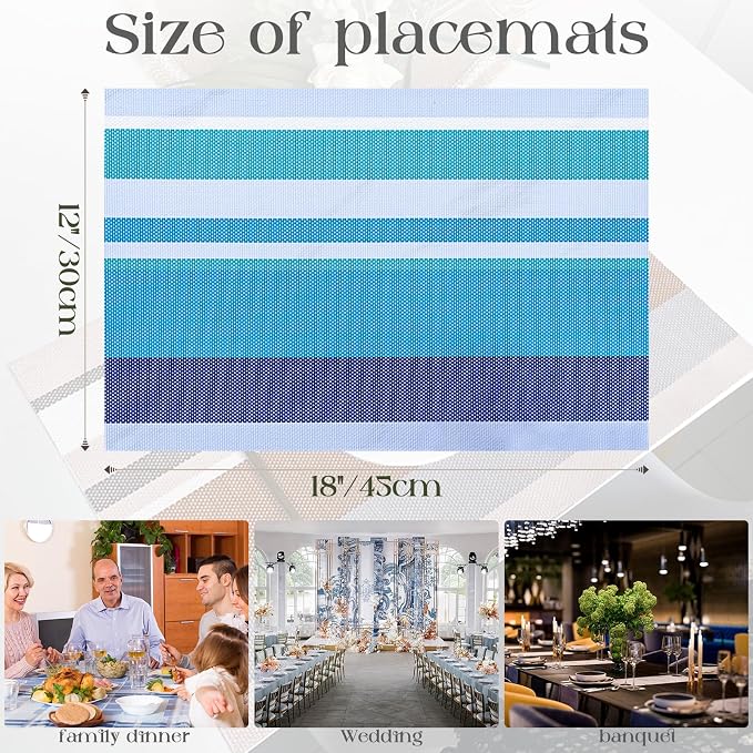 Set of 6 Colorful Striped Vinyl Placemats Heat-Resistant Washable Placemats - Image 4