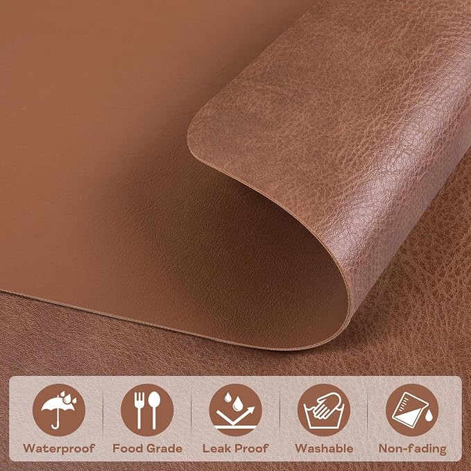 PU Leather Placemats Set of 6 Table Mats Heat Resistant Kitchen Place Mats - Image 3