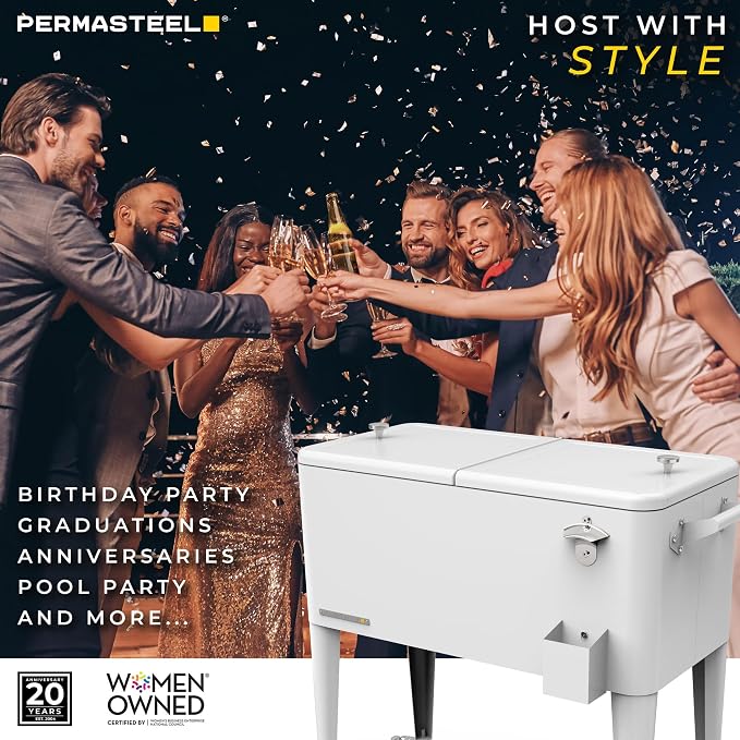 Permasteel 80 Quart Party Cooler, Rolling Ice Chest - Image 5