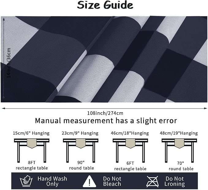 Fabric Checkered Table Runner 6 Pack Waterproof Gingham Table Runner 14W x 108L - Image 4