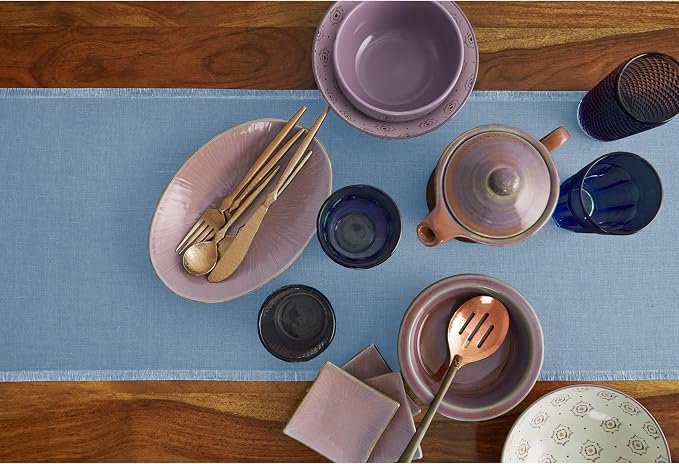 Solino Home Linen Dusty Chambray Blue Table Runner 108 Inches Long - Image 3