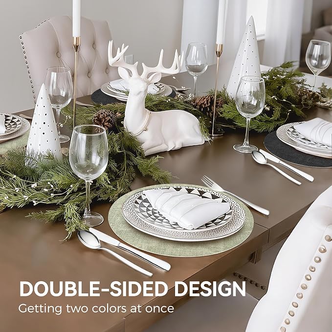 13" Round Placemats Set of 4, NCUE Dual-Sided Faux Leather Heat Resistant Table - Image 6