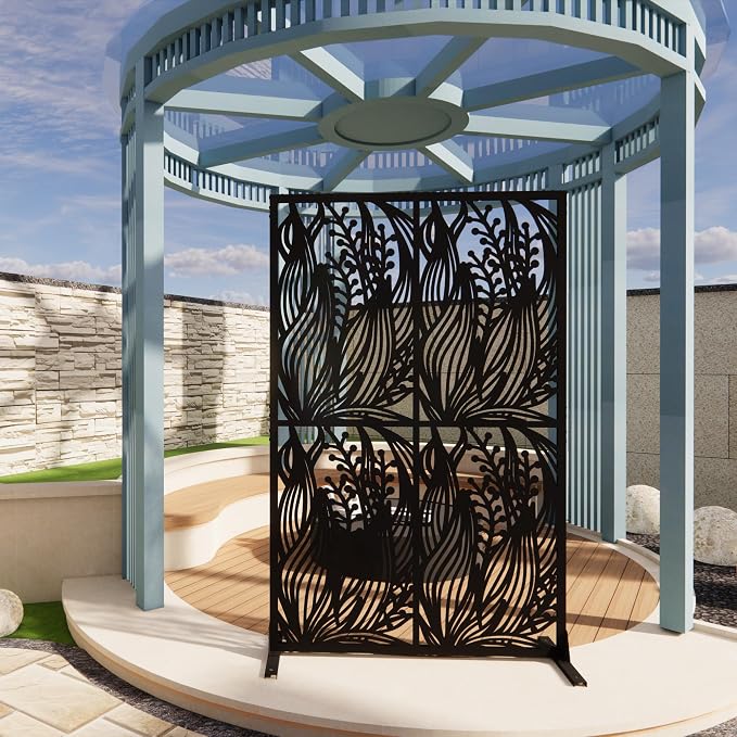 Metal Privacy Screen Room Divider 72" H x 45.3" W, Free Standing Decorative by Gefaxi