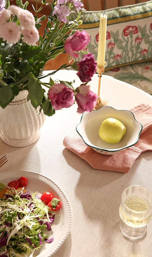patdrea Designer Vintage Round Table Cloth, Anti-Wrinkle Leaves Pattern Green - Image 4