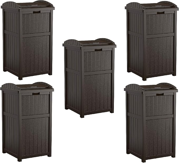 Suncast 5 Pack 33 Gallon Durable Plastic Hideaway Outdoor Garbage Can by Suncast