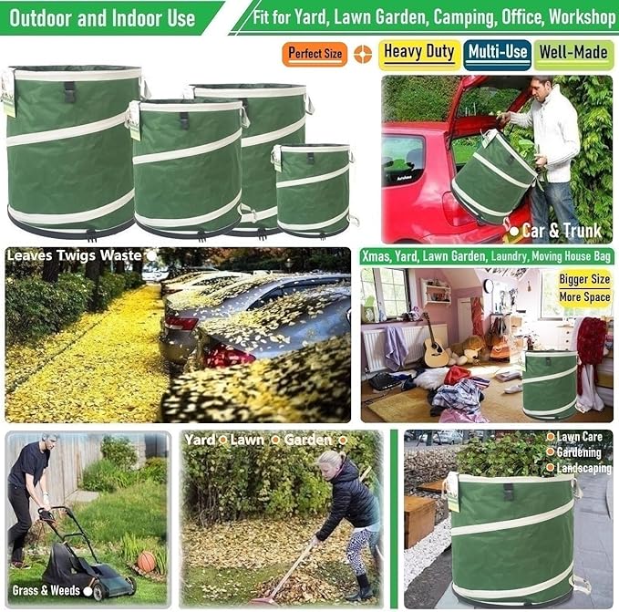 32-Gallon Collapsible Trash Can Hard-Shell Bottom Leaf Bag, Yard Waste Bag - Image 2