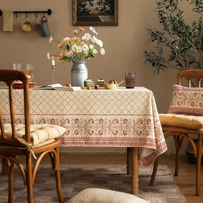 ISAENNE Designer Linen Floral Extra Long Rectangle Tablecloth, Pale Yellow - Image 2