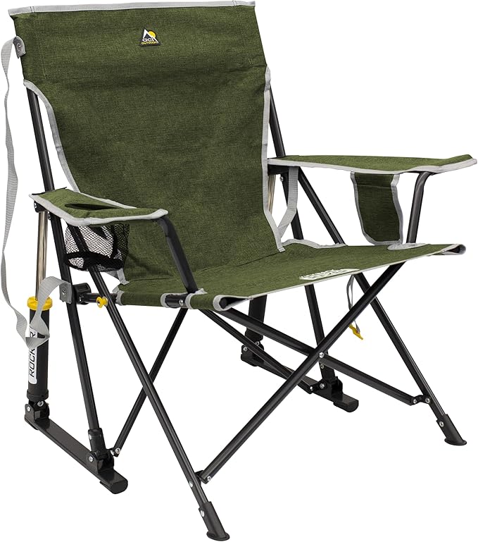 Camping Rocking Chair, Loden Green Powder Coated Steel, 250 lb Capacity