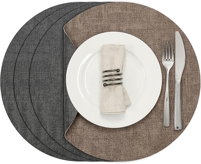 Myir JUN Round Placemats, Dual Sided Faux Leather Place Mats Set of 4 by MyirJUN
